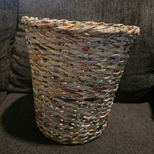 Handmade Recycled Asian Newspaper Woven Waste Basket